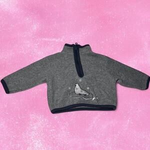 Grey Y2K Seal Graphic Half-Zip Pullover Sweater